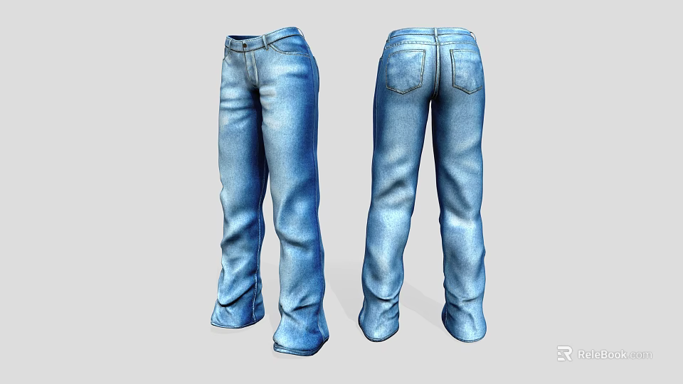 Classic Blue Denim Jeans With Front And Back View And Pocket Design 3d model 