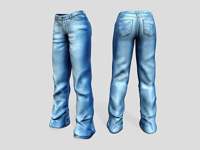 Classic Blue Denim Jeans With Front And Back View And Pocket Design 3d model