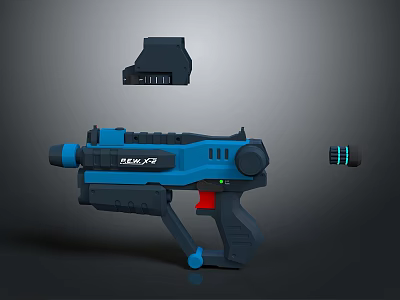 Futuristic Blue Delta Sci Fi Weapon With Detachable Components And Parts 3d model