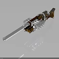 Futuristic Weapon Design Featuring Metallic Structure Gold Accents And Sleek Barrel Components
