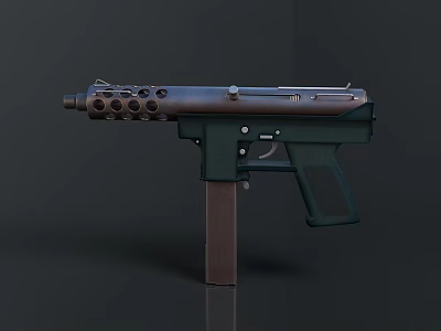 Modern Submachine Gun With Dark Metal Body Multiple Circular Barrel Holes And Black Grip 3d model