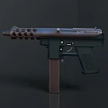 Modern Submachine Gun With Dark Metal Body Multiple Circular Barrel Holes And Black Grip
