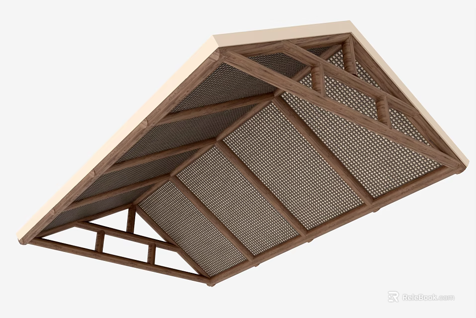 Wooden Frame Ceiling Design With Open Grid Pattern And Structural Beams 3d model 