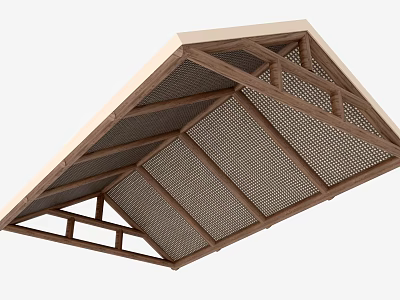 Wooden Frame Ceiling Design With Open Grid Pattern And Structural Beams 3d model