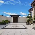 Chinese Style Detached Villa Exterior With Main Door Steps And Green Plants