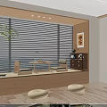 Japanese Style Room With Tatami Seating Window Blinds Wooden Tea Table Floor Cushions And Bookshelf