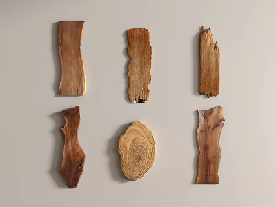 Natural Wooden Wall Hangings With Different Shape Wood Slices For Home Decor 3d model