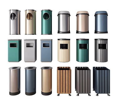Public Trash Bins With Various Designs And Different Colors For Outdoor Facilities 3d model