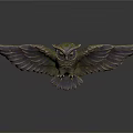 Bronze Owl Statue With Spreading Wings In Flight On White Background