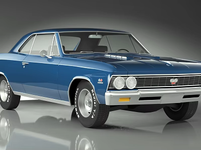 Classic Blue Two Door Vintage Car With Chrome Accents And Shiny Wheels 3d model