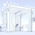 Traditional Garden Landscape With Wooden Pavilion Carved Lattice Benches And Palm Plants