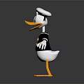 Cartoon Duck Toy in Sailor Outfit with White Hat Black Jacket and Yellow Webbed Feet