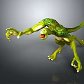 Green Scaled Dinosaur Like Character Reaching For Blue Butterfly In Gray Scene