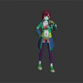 Anime Style Female Character With Purple Hair And Colorful Outfit