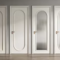 Modern White Hinged Doors with Paneled and Ribbed Glass Designs and Golden Handles