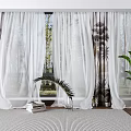 White Sheer Curtains For Window With Trees View And Indoor Plants In Room