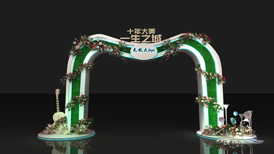 Floral Ornamented Green Event Archway for Ten Years Ecological City 2019 3d model 