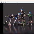 Men Posing In Rollerblading Gear With Blue Helmets On Smooth Shiny Floor