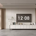 Modern Minimalist TV Background Wall With White Wall Large Screen TV And Decorative Cabinet