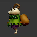 Cartoon Goat With Brown Horns Glasses Green Coat Scarf Backpack Open Arms On Dark Background