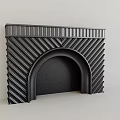 Modern Black Fireplace With Geometric Striped Design And Arched Opening 3d model
