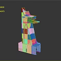 Modern Architectural Tower Model Featuring Blue White Exterior And Glass Curtain Wall Design