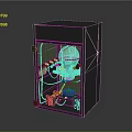 Black Metal Enclosure With Internal Mechanical Components And Blue Illuminated Elements