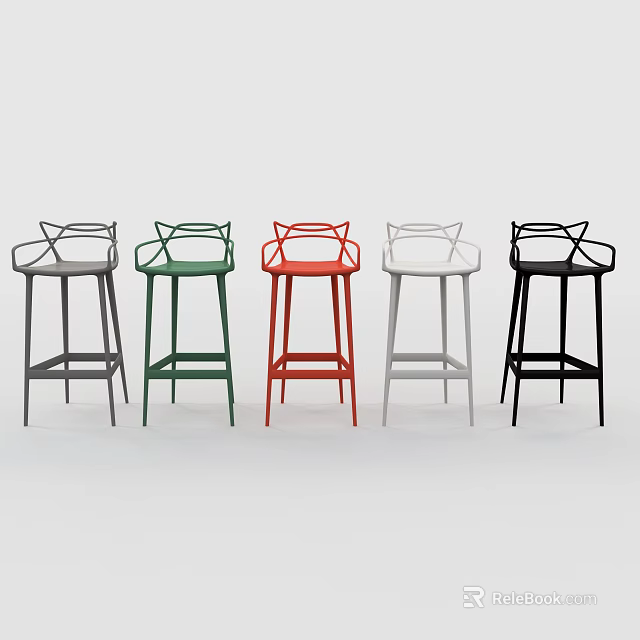 Modern Bar Stools With Geometric Backrest Sleek Legs And Various Colors 3d model 