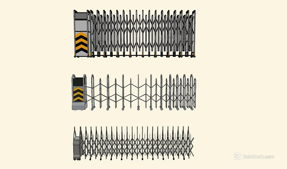 Telescopic Gate Showing Different Extension States And Metal Structure Details 3d model 