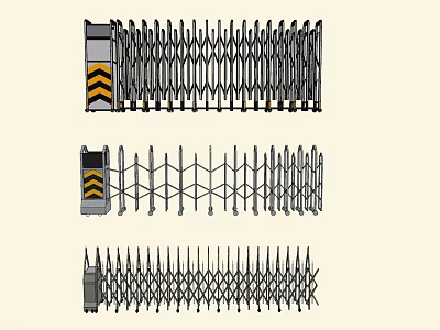 Telescopic Gate Showing Different Extension States And Metal Structure Details 3d model