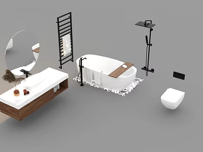 Bathroom Accessories Set Including Toilet Sink Vanity Bathtub Mirror And Towel Rack 3d model
