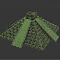Cartoon Pyramid Scene With Stone Steps And Top Building In Gray Ancient Style