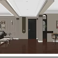 Modern Living And Dining Room With Wooden Floors Sofa Dining Table And Wall Art