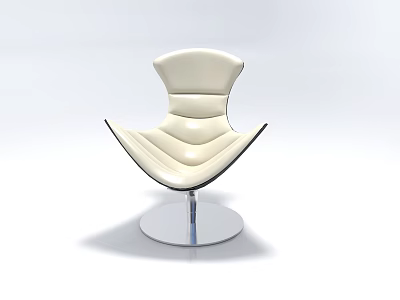Modern White Leather Accent Chair With Curved Seat And Backrest On Sleek Metal Swivel Base 3d model