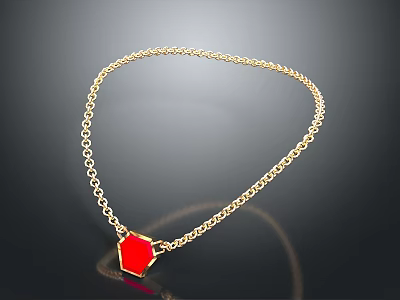 Gold Chain Necklace with Red Hexagonal Pendant for Fashion Accessory 3d model