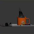 Black Fashion Hat In Orange Container With Notebook Pen And Glasses