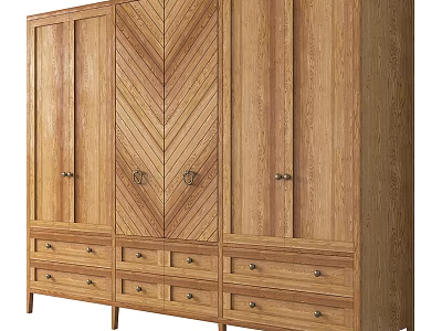 Modern Wooden Wardrobe With Chevron Pattern Doors And Drawers For Bedroom Storage 3d model