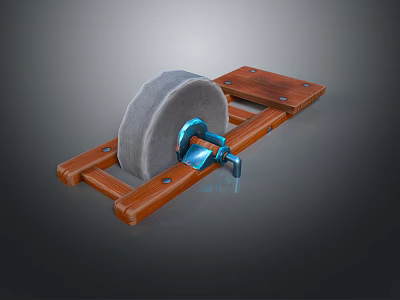 Manual Knife Sharpener With Wooden Base Stone Wheel And Metal Clamp For Kitchen Use 3d model