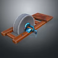 Manual Knife Sharpener With Wooden Base Stone Wheel And Metal Clamp For Kitchen Use