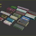 Small Industrial Building Models With Various Roof Designs And Colorful Exteriors
