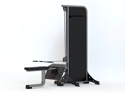Black Seated Cable Row Fitness Machine With Metal Frame Seat And Weight Stack 3d model