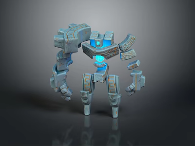 Futuristic Mechanical Robot Character With Blue Glowing Core And Armored Design 3d model