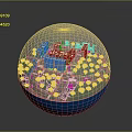 Decorative Furniture Sphere With City Buildings Roads And Trees On Blue Base