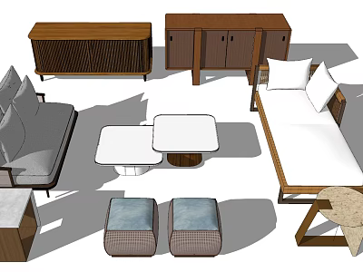 Modern Living Room Sofa Coffee Table Set With Cabinets Stools And Bench 3d model