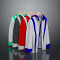 Various Colored Long Sleeve Shirts With Contrast Cuffs And Collars On Hangers