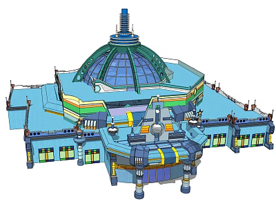 Unique Dome Building with Futuristic Design Colorful Stripes Multiple Levels and Glass Windows 3d model