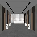 Elegant Modern Elevator Lobby Interior With Stone Walls Marble Flooring Linear Lighting And Elevator Doors 3d model