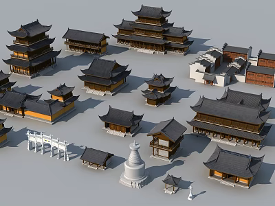 Ancient Chinese Architecture Display with Various Traditional Roofs Towers Pavilions Archway and Pagoda 3d model