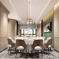 Modern Private Dining Room Interior With Round Table Chandelier White Tablecloth And Chairs 3d model