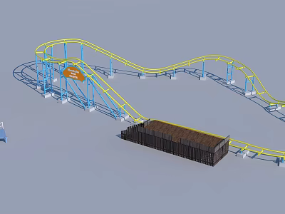 Thrilling Amusement Park Roller Coaster with Yellow Blue Tracks and Winding Design 3d model